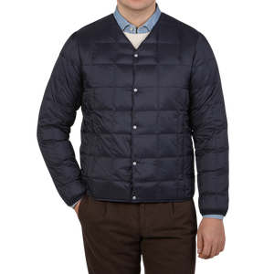 Taion Navy Blue Nylon Down Padded Jacket Front