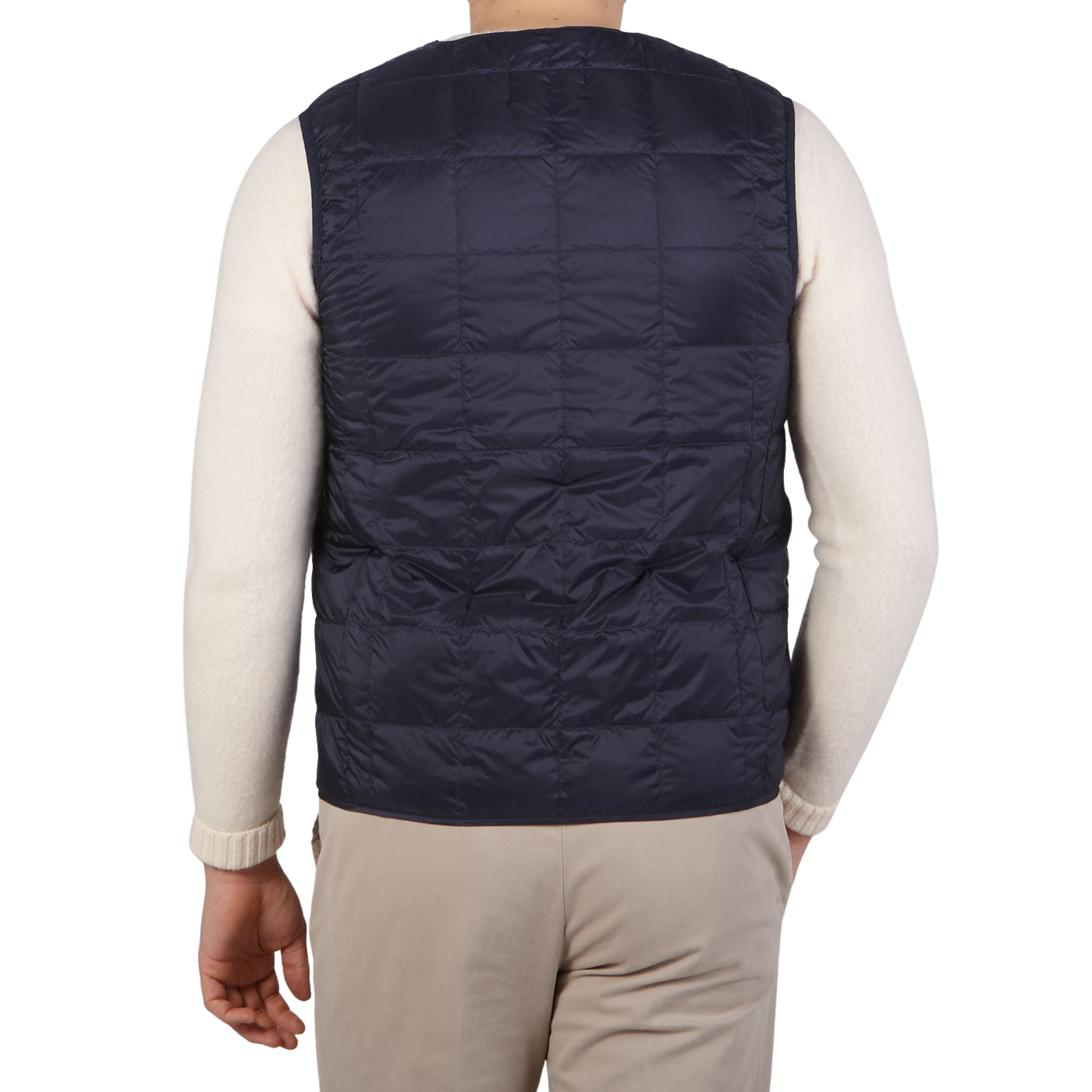 Taion Navy Blue Nylon Down Padded Vest Back