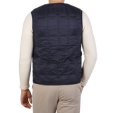 Taion Navy Blue Nylon Down Padded Vest Back