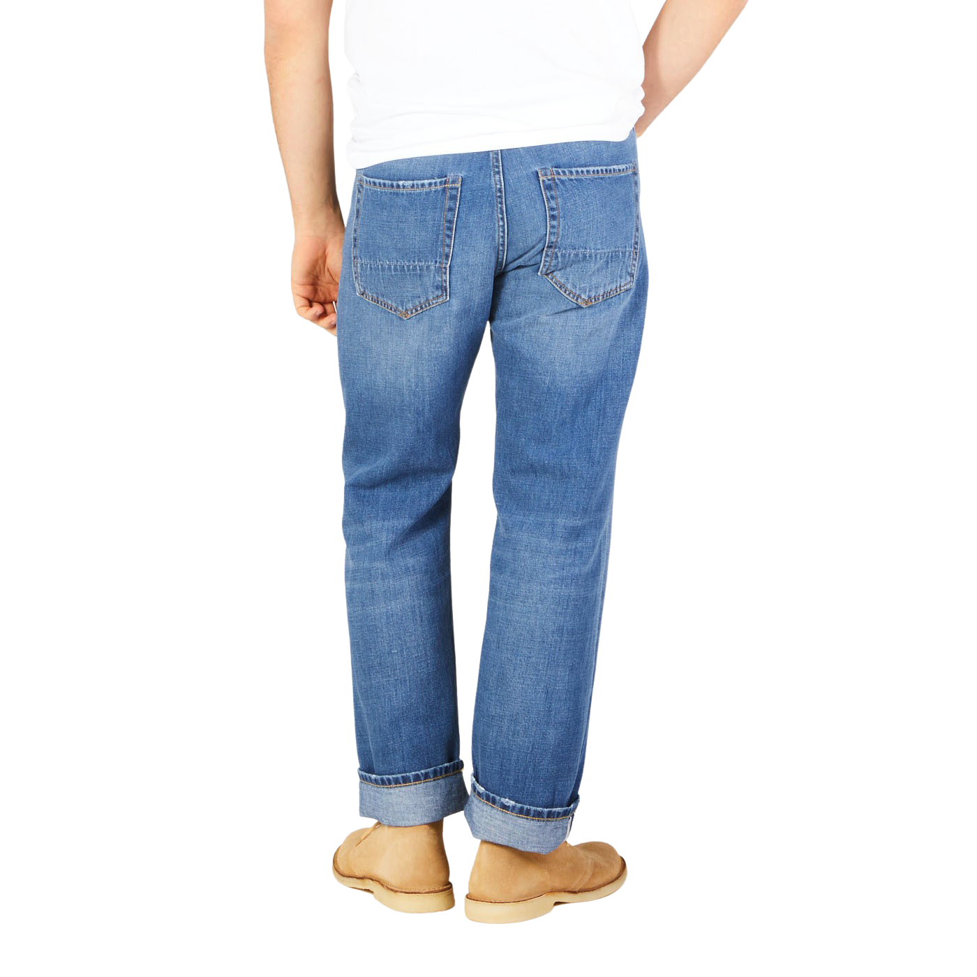 Tela Genova Light Blue Washed Cotton Linen Jeans Back