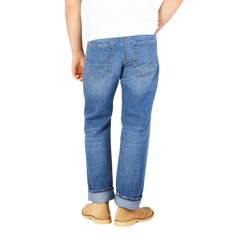 Tela Genova Light Blue Washed Cotton Linen Jeans Back