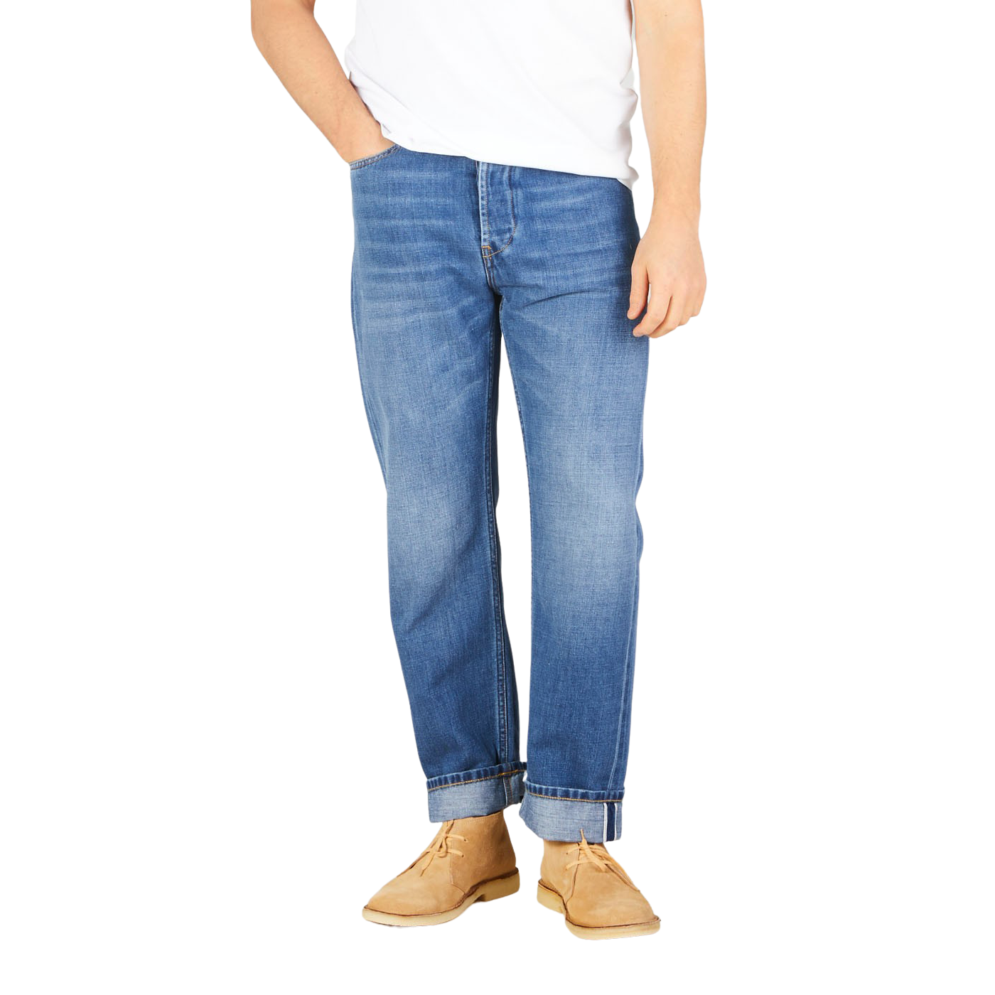 Tela Genova Light Blue Washed Cotton Linen Jeans Front