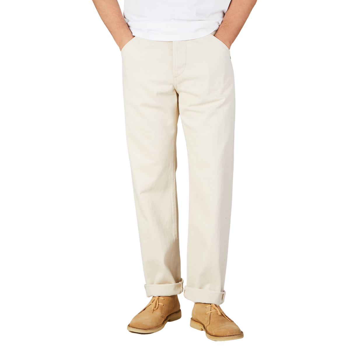 Tela Genova Natural Beige Cotton Selvedge Jeans Front