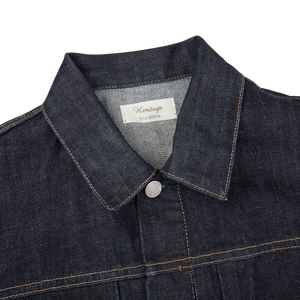 Tela Genova Raw Blue Cotton Selvedge Denim Jacket Collar