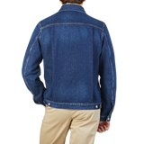 Tela Genova Washed Blue Cotton Selvedge Denim Jacket Back