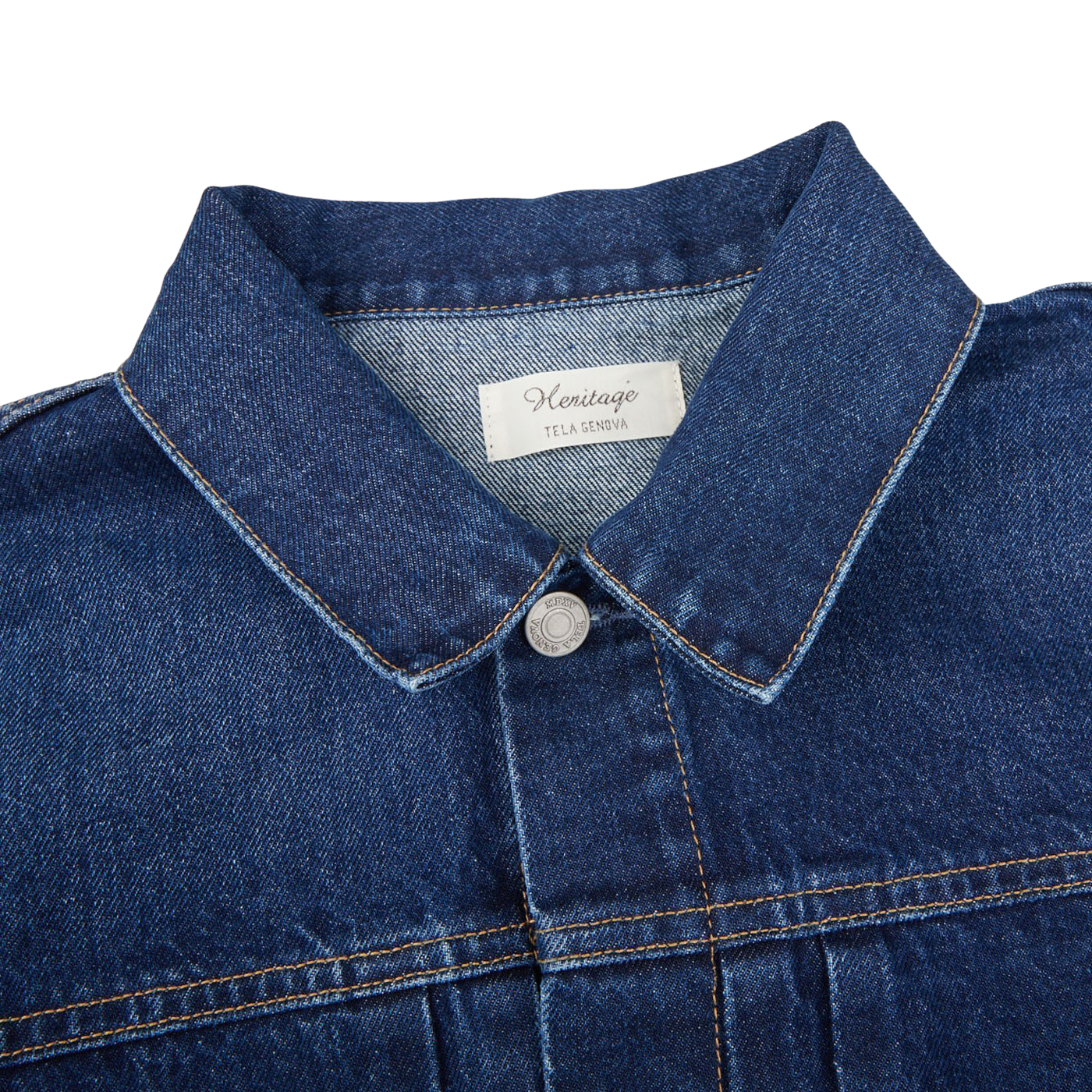 Tela Genova Washed Blue Cotton Selvedge Denim Jacket Collar
