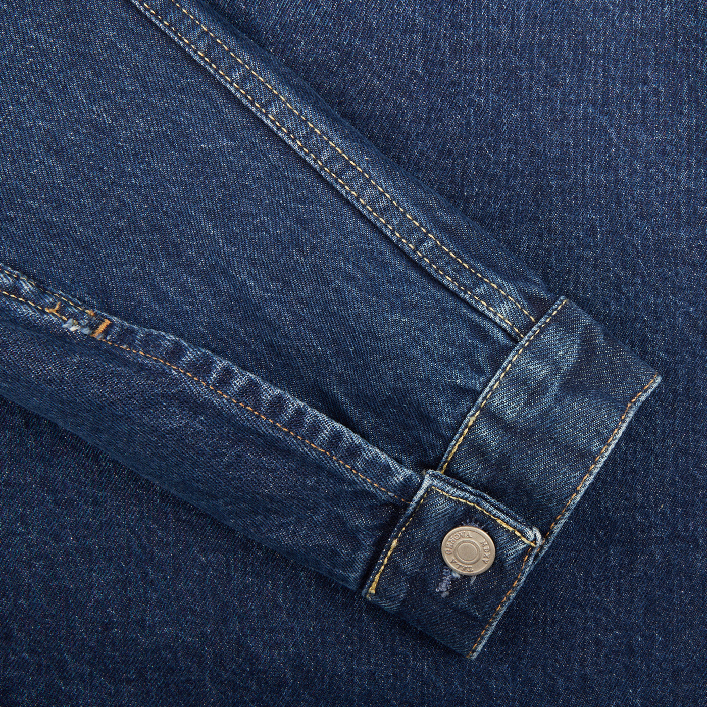 Tela Genova Washed Blue Cotton Selvedge Denim Jacket Cuff