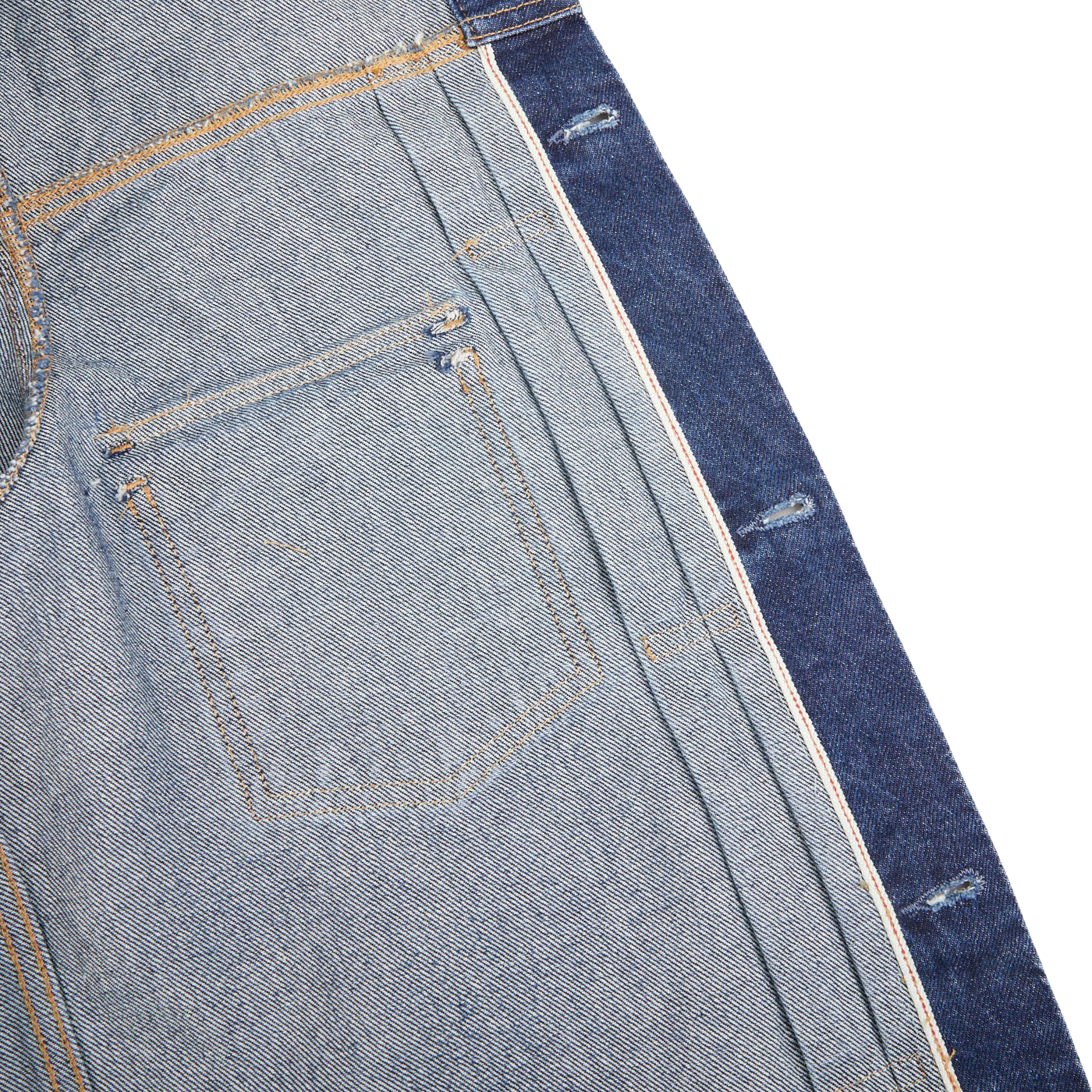 Tela Genova Washed Blue Cotton Selvedge Denim Jacket Inside