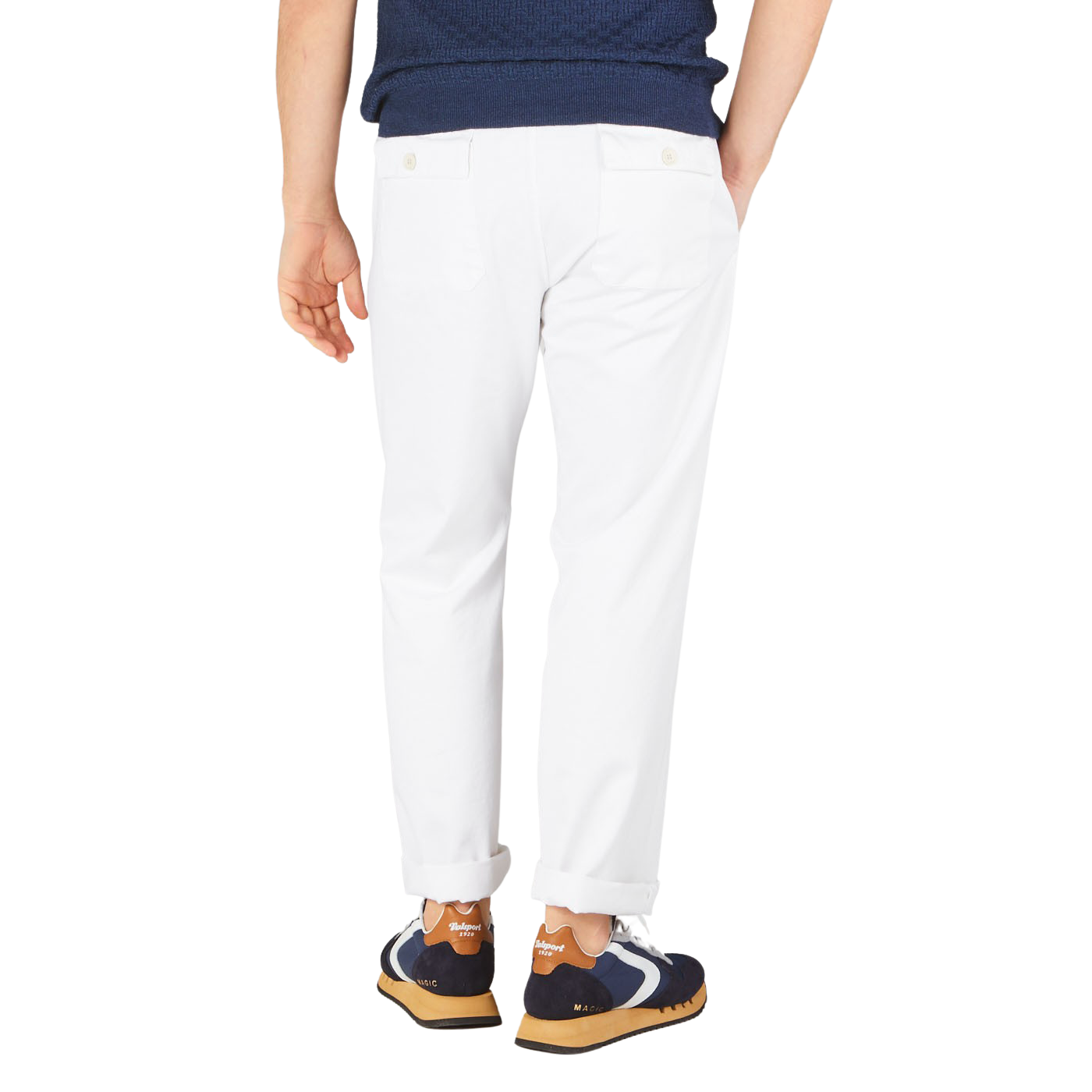 Tela Genova White Cotton Twill Berardo Trousers Back