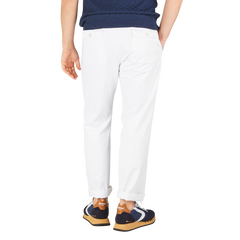 Tela Genova White Cotton Twill Berardo Trousers Back