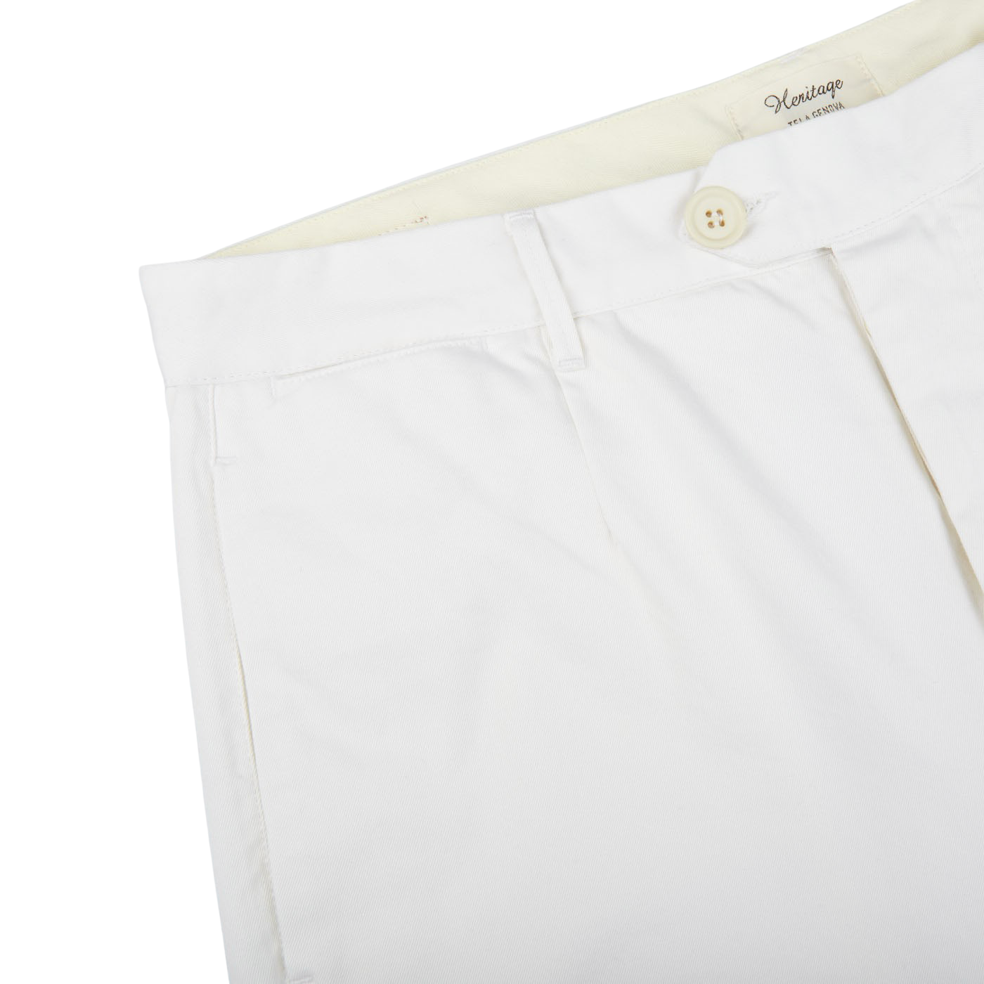 Tela Genova White Cotton Twill Berardo Trousers Edge