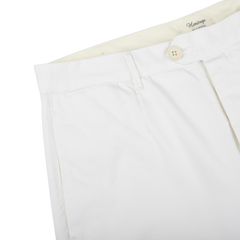 Tela Genova White Cotton Twill Berardo Trousers Edge