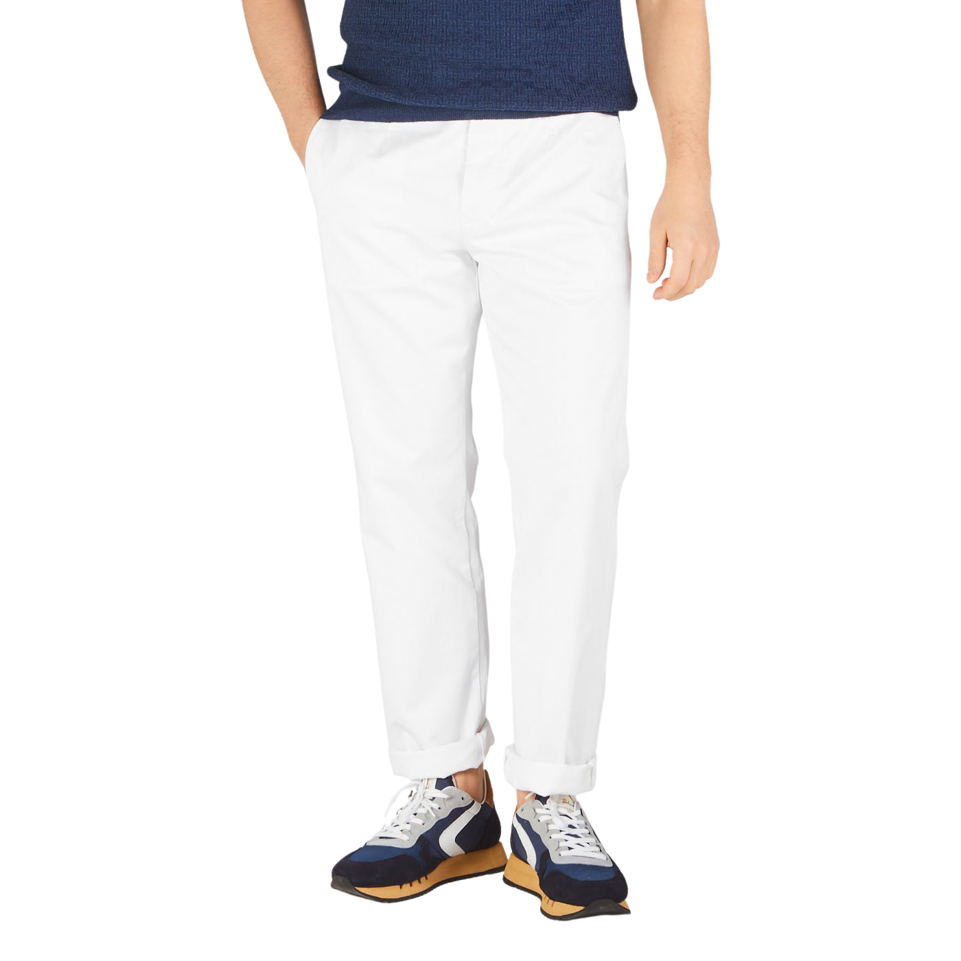 Tela Genova White Cotton Twill Berardo Trousers Front