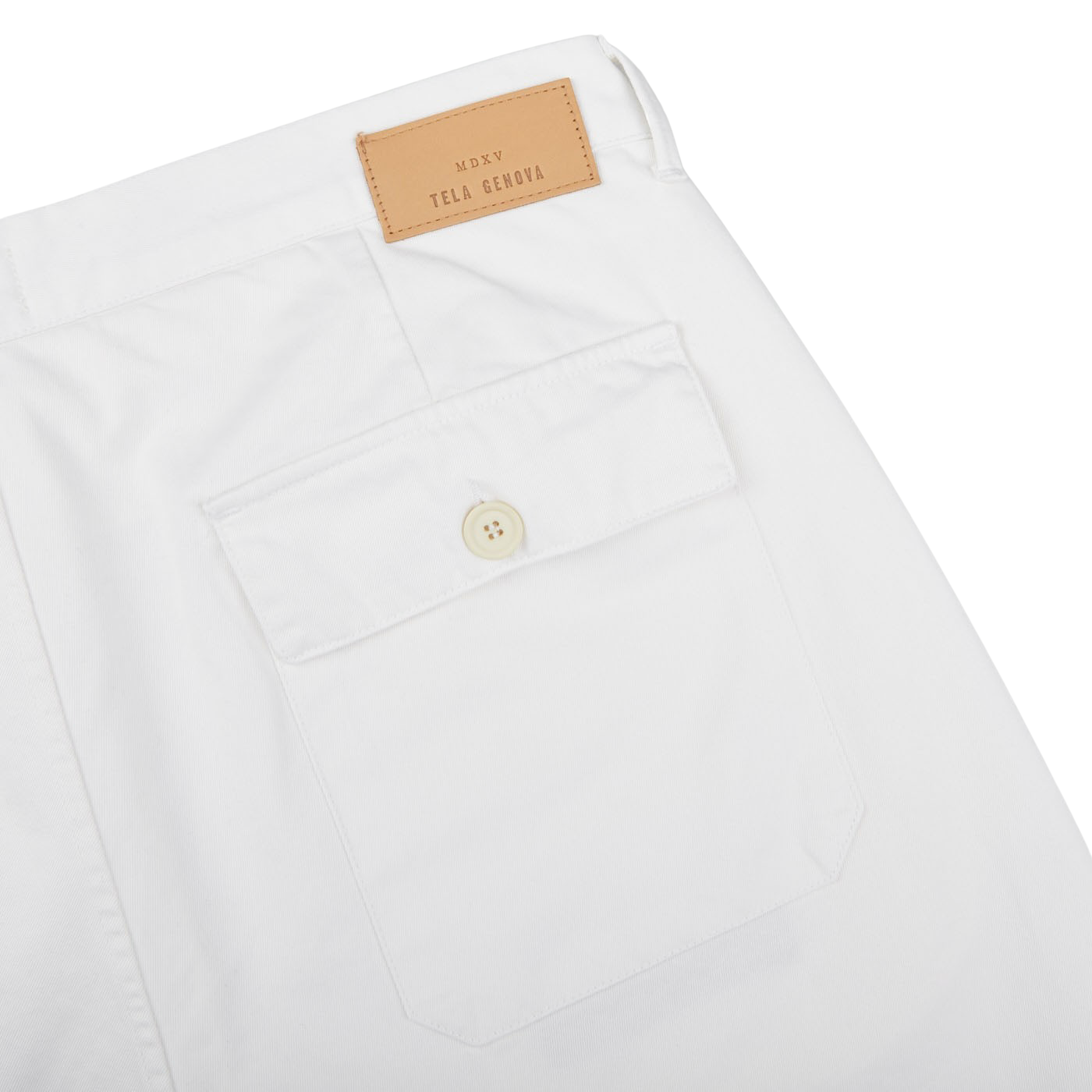 Tela Genova White Cotton Twill Berardo Trousers Pocket