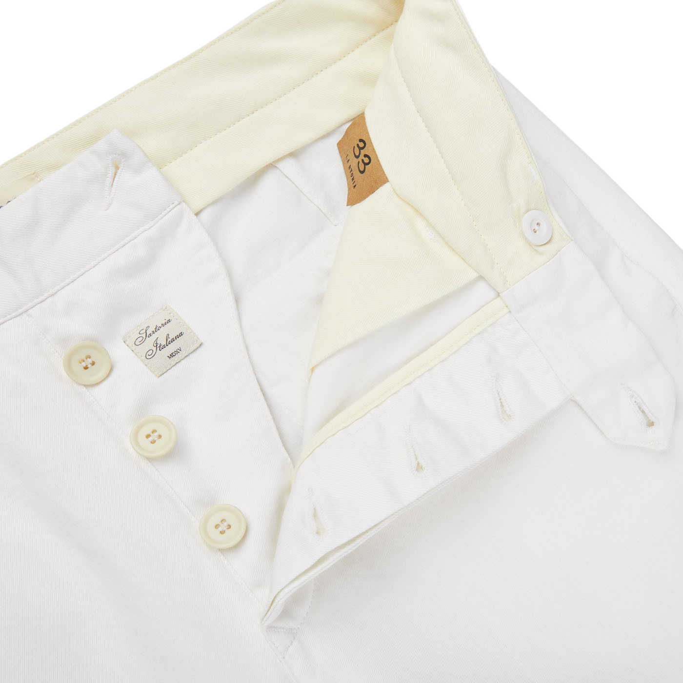 Tela Genova White Cotton Twill Berardo Trousers Zipper