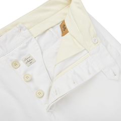 Tela Genova White Cotton Twill Berardo Trousers Zipper