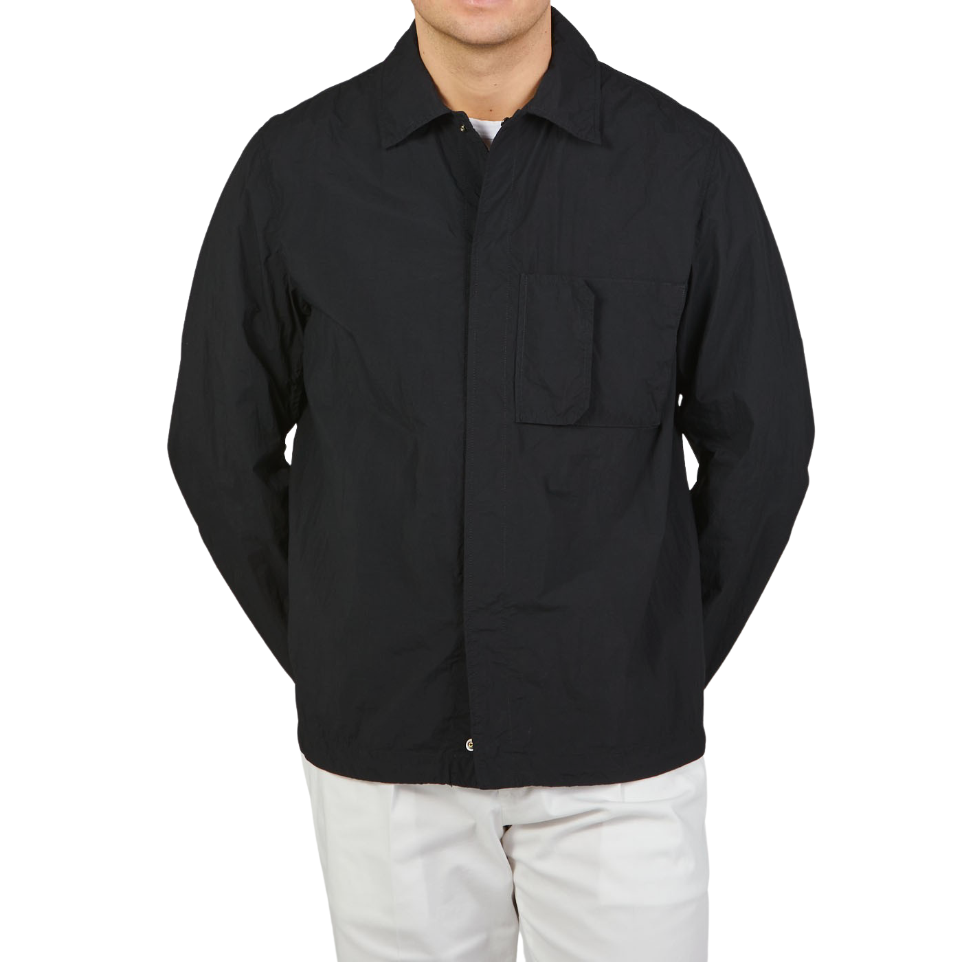 Ten C Black Washed Nylon Mid-Layer Overshirt Front
