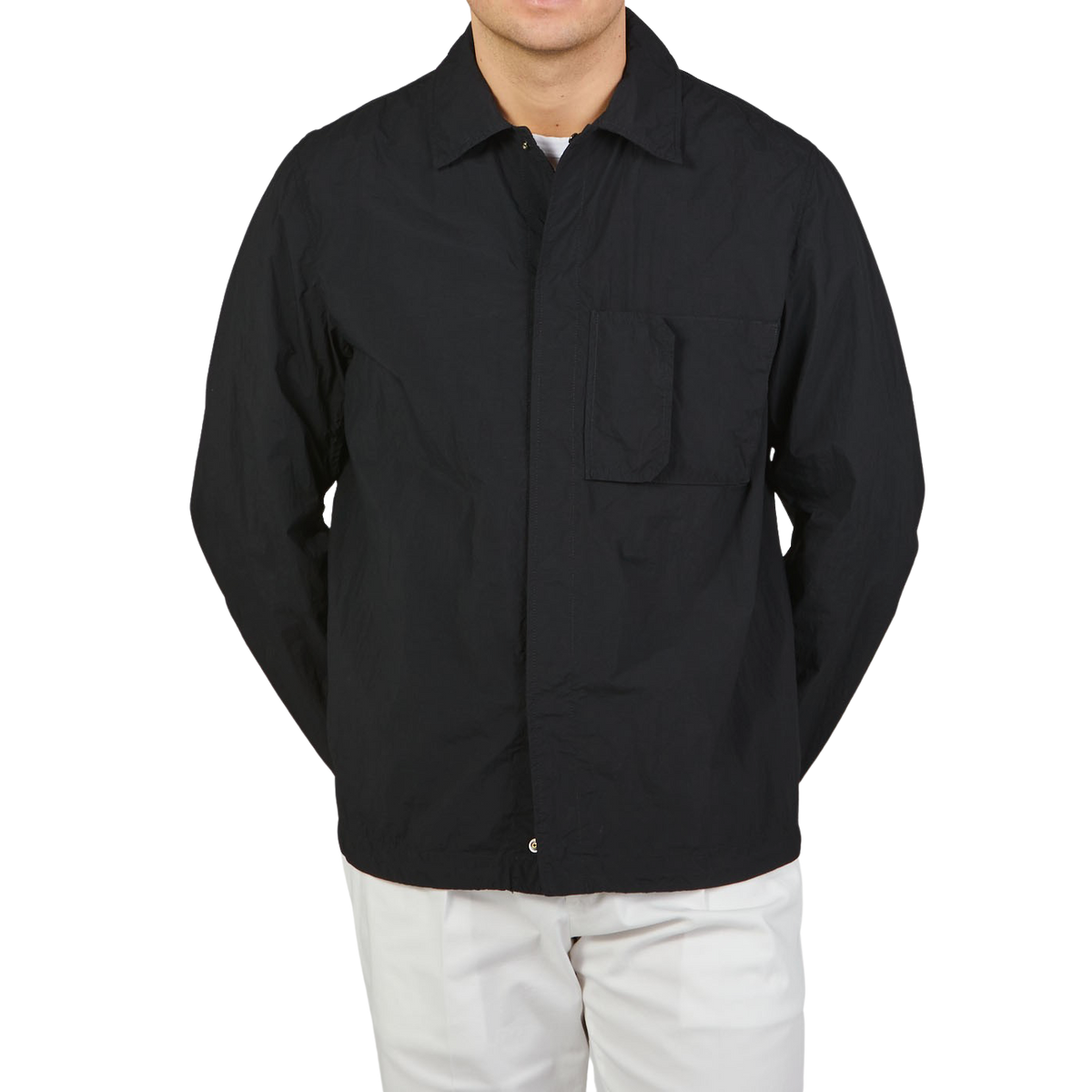 Ten C Black Washed Nylon Mid-Layer Overshirt Front