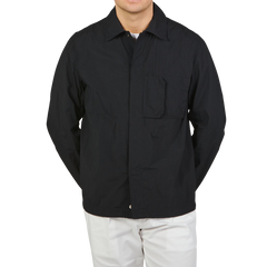 Ten C Black Washed Nylon Mid-Layer Overshirt Front