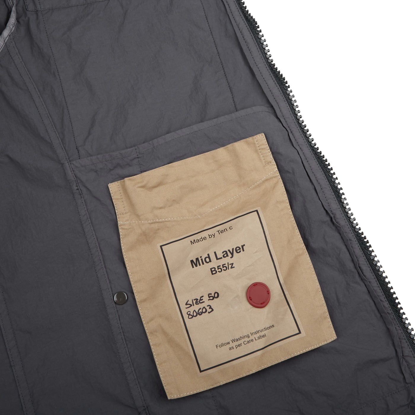 Ten C Grey Washed Nylon Mid Layer Jacket Inside