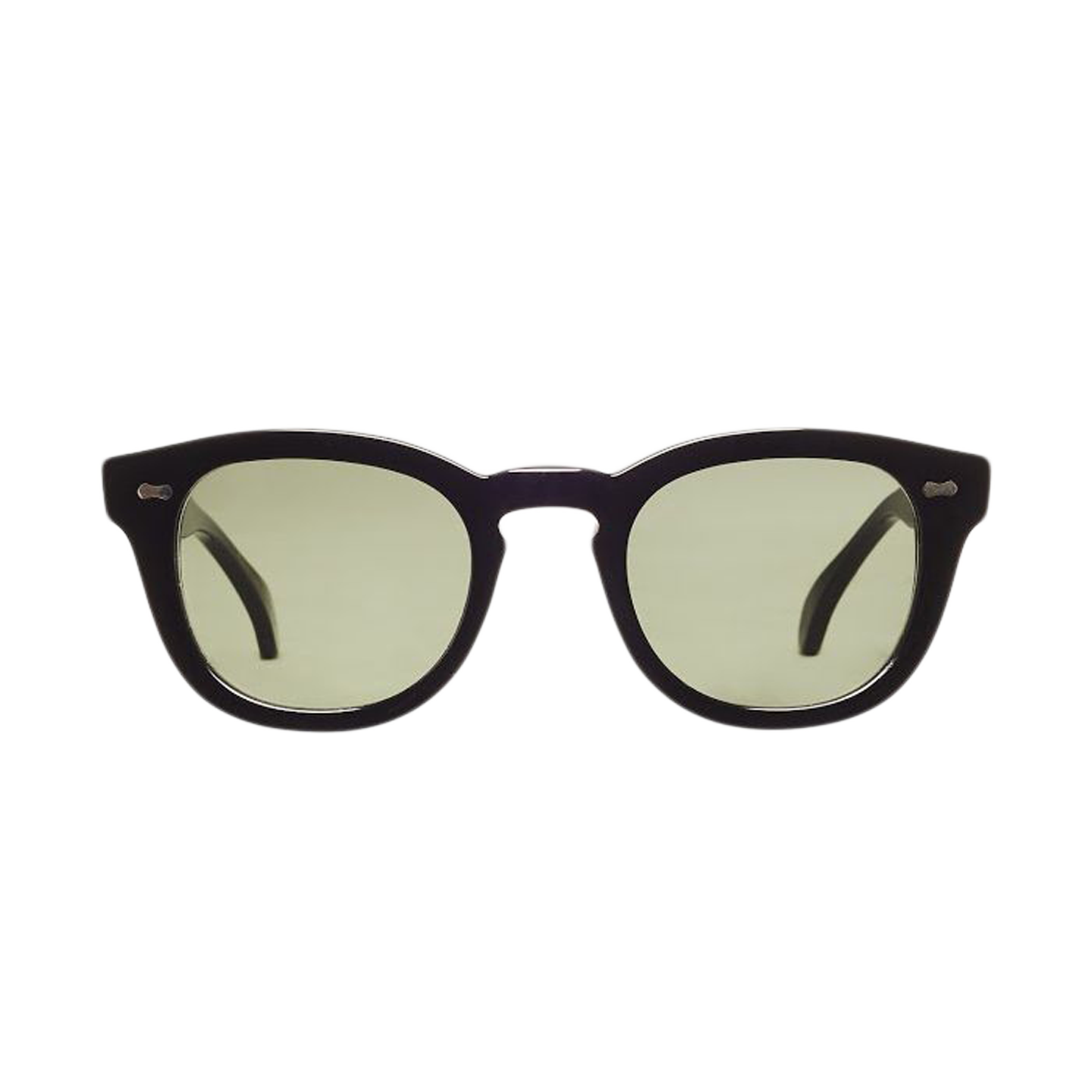 A pair of The Bespoke Dudes Donegal Black with Green Lenses 49mm sunglasses on a white background.