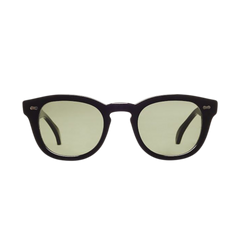 A pair of The Bespoke Dudes Donegal Black with Green Lenses 49mm sunglasses on a white background.