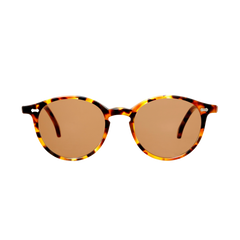 A pair of Cran Amber Tortoise Tobacco Lenses sunglasses handmade in Italy by The Bespoke Dudes on a white background.