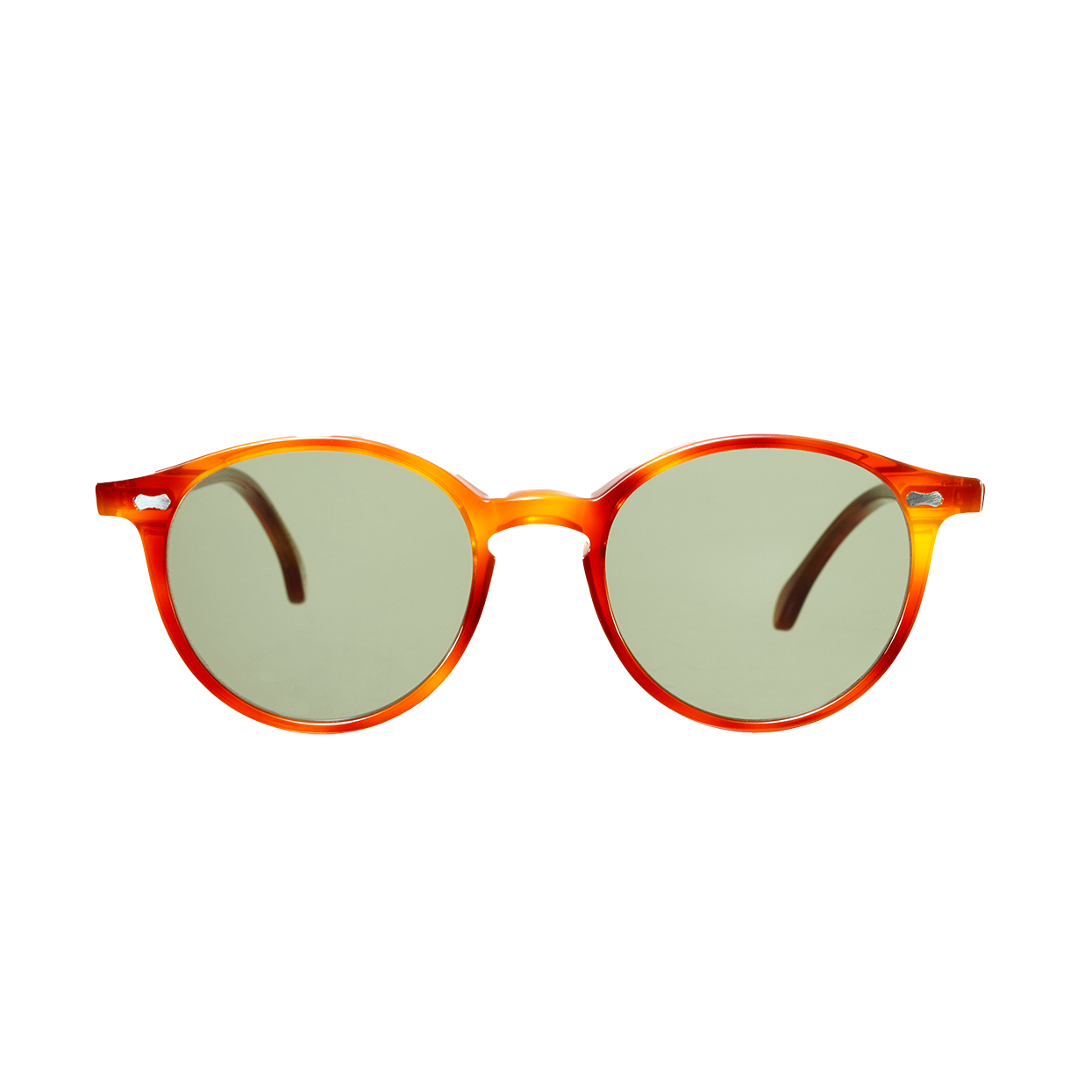 Handmade high-quality Cran Classic Tortoise sunglasses with an orange frame and green lenses from The Bespoke Dudes.