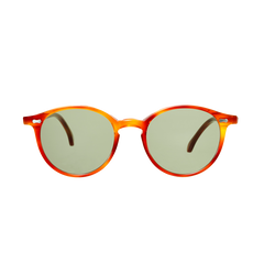 Handmade high-quality Cran Classic Tortoise sunglasses with an orange frame and green lenses from The Bespoke Dudes.