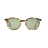 Handmade Cran Light Havana sunglasses with a tortoise frame and panto-shaped Bottle Green lenses by The Bespoke Dudes.