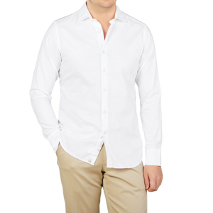 Tintoria Mattei White Cotton Oxford Casual Shirt Front