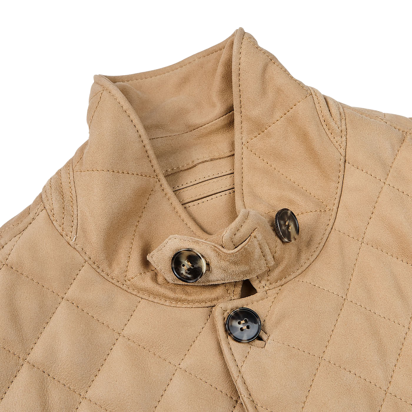 Werner Christ Beige Leather Quilted Lenny Jacket Collar