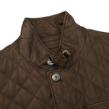 Werner Christ Olive Green Leather Quilted Lenny Jacket Collar