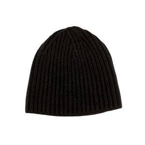 William Lockie's Black Cashmere Ribbed Short Beanie on a solid white background.