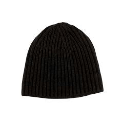 William Lockie's Black Cashmere Ribbed Short Beanie on a solid white background.