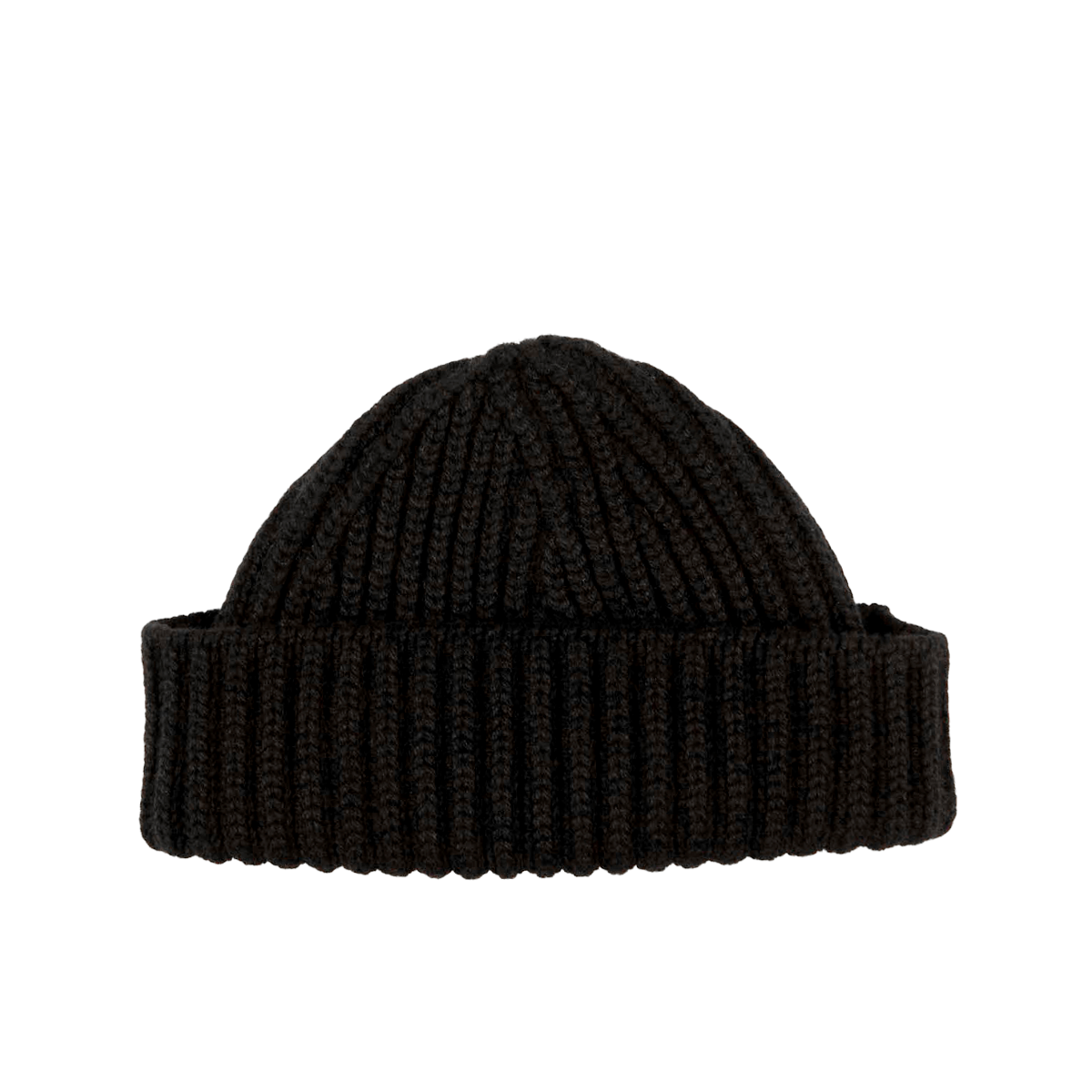 A Black Cashmere Ribbed Short Beanie made with Scotland's finest chunky cashmere thread by William Lockie.