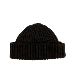 A Black Cashmere Ribbed Short Beanie made with Scotland's finest chunky cashmere thread by William Lockie.