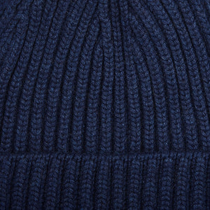 William Lockie Blue Cashmere Ribbed Beanie Fabric