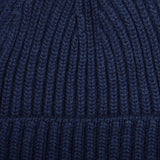 William Lockie Blue Cashmere Ribbed Beanie Fabric
