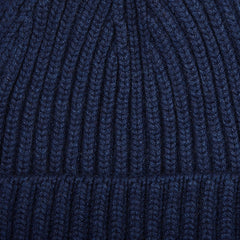 William Lockie Blue Cashmere Ribbed Beanie Fabric