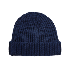 William Lockie Blue Cashmere Ribbed Beanie Feature