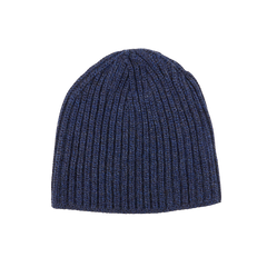 William Lockie Blue Melange Cashmere Ribbed Short Beanie Feature