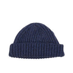 William Lockie Blue Melange Cashmere Ribbed Short Beanie Fold