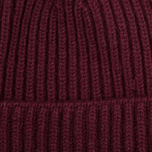 William Lockie Bordeaux Geelong Lambswool Ribbed Beanie Fabric