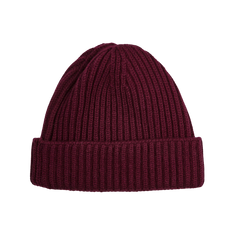 William Lockie Bordeaux Geelong Lambswool Ribbed Beanie Feature