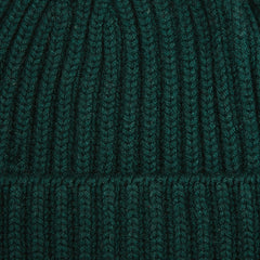 William Lockie Bottle Green Cashmere Ribbed Beanie Fabric