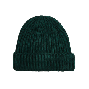 William Lockie Bottle Green Cashmere Ribbed Beanie Feature