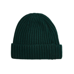 William Lockie Bottle Green Cashmere Ribbed Beanie Feature