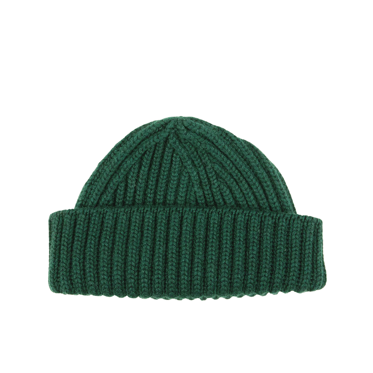 William Lockie Bottle Green Cashmere Ribbed Short Beanie Fold