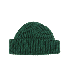 William Lockie Bottle Green Cashmere Ribbed Short Beanie Fold